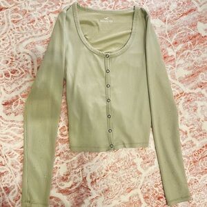 Hollister Long Sleeve Sage Green Ribbed Top
